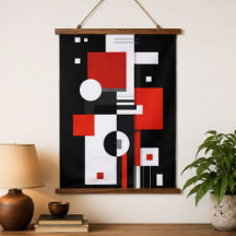 Modern Red Black White Geometric Abstract Art 