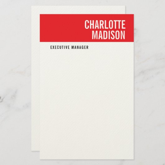 Modern Red Black White Trendy Minimalist Plain  便箋 (正面/裏面)