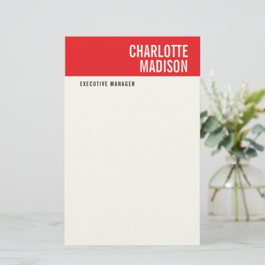 Modern Red Black White Trendy Minimalist Plain 便箋 (スタンド正面)