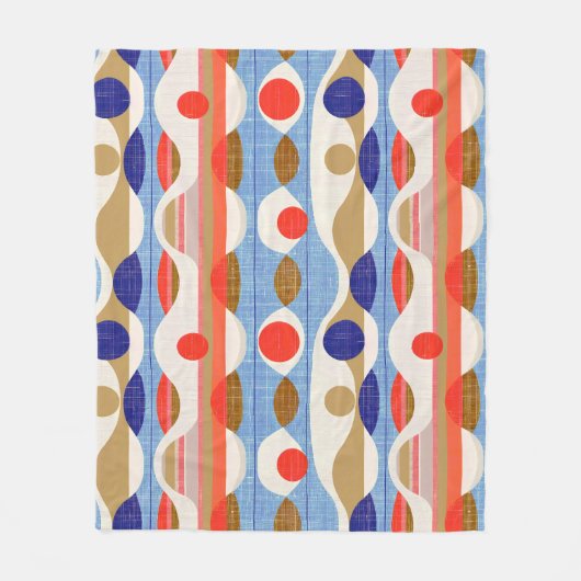 Modern red blue ogee pattern フリースブランケット (正面)