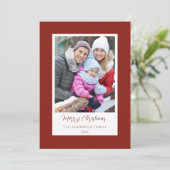 Modern Red Border Family Photo Christmas Card 招待状 (スタンド正面)