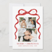 Modern Red Bow Merry Christmas Photo Holiday Card シーズンカード (正面)