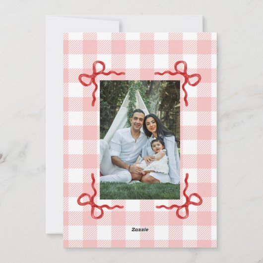 Modern Red Bow Merry Christmas Photo Holiday Card シーズンカード (裏面)