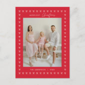 Modern Red Bow Pattern Family Photo Christmas ポストカード (正面)