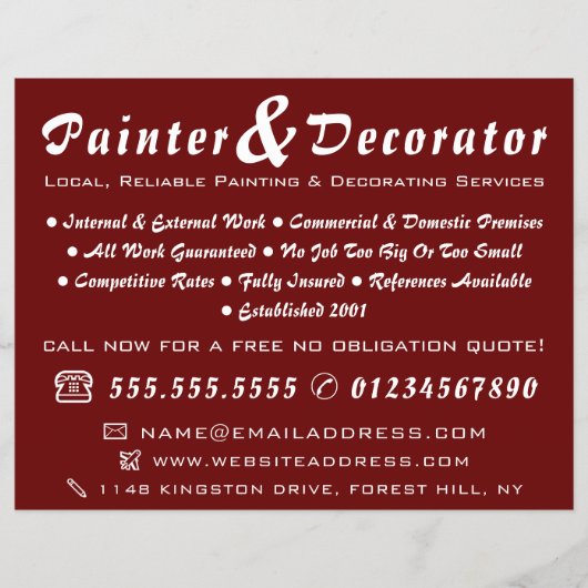 Modern Red & Brown Painter & Decorator チラシ (正面)