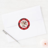 Modern Red Buffalo Plaid Christmas Family 1 Photo ラウンドシール (封筒)