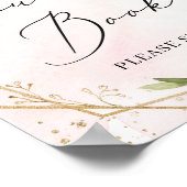 Modern red burgundy floral gold guest book sign ポスター (角)