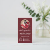 Modern red burgundy photo qr logo photographer 名刺 (スタンド正面)
