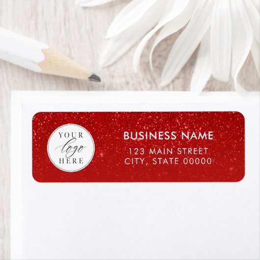Modern Red Business Logo Christmas Return Address ラベル (インサイチュ)
