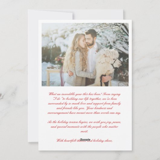 Modern Red Calligraphy Married Little Christmas シーズンカード (裏面)