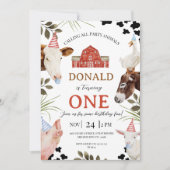 Modern Red Calling All Party Animals Farm Birthday 招待状 (正面)