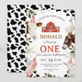 Modern Red Calling All Party Animals Farm Birthday 招待状 (正面/裏面)