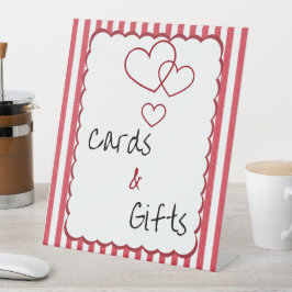 Modern Red Chalk Stripe Triple Heart Cards & Gifts 台座サイン