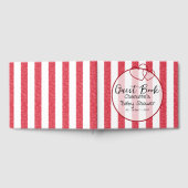 Modern Red Chalk Stripes Double Hearts Baby Shower ゲストブック (全面)