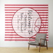 Modern Red Chalk Stripes Double Hearts Baby Shower タペストリー (インサイチュ(横))
