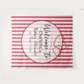 Modern Red Chalk Stripes Double Hearts Baby Shower タペストリー (正面(横))