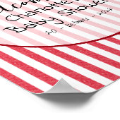 Modern Red Chalk Stripes Double Hearts Baby Shower ポスター (角)