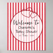 Modern Red Chalk Stripes Double Hearts Baby Shower ポスター (正面)