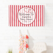 Modern Red Chalk Stripes Double Hearts Baby Shower 横断幕 (インサイチュ)