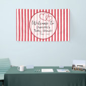 Modern Red Chalk Stripes Double Hearts Baby Shower 横断幕 (トレードショー)