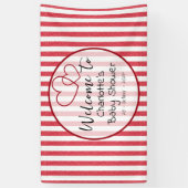 Modern Red Chalk Stripes Double Hearts Baby Shower 横断幕 (縦)