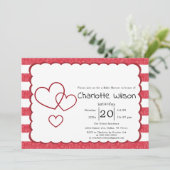 Modern Red Chalk Stripes Horizontal Baby Shower 招待状 (スタンド正面)