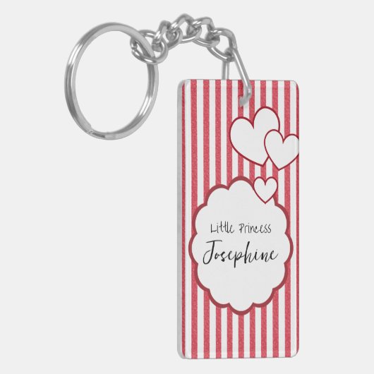 Modern Red Chalk Stripes Triple Hearts Acrylic キーホルダー (正面左)