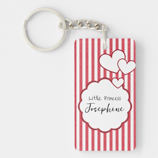 Modern Red Chalk Stripes Triple Hearts Acrylic キーホルダー (正面)