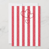 Modern Red Chalk Stripes Triple Hearts Baby Shower サンキューカード (裏面)