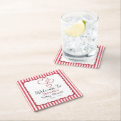 Modern Red Chalk Stripes Triple Hearts Baby Shower スクエアペーパーコースター (インサイチュ)