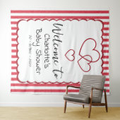 Modern Red Chalk Stripes Triple Hearts Baby Shower タペストリー (インサイチュ(横))
