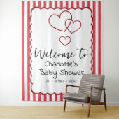 Modern Red Chalk Stripes Triple Hearts Baby Shower タペストリー (インサイチュ)