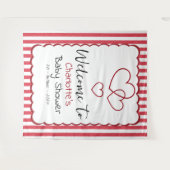 Modern Red Chalk Stripes Triple Hearts Baby Shower タペストリー (正面(横))