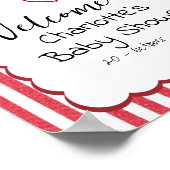 Modern Red Chalk Stripes Triple Hearts Baby Shower ポスター (角)