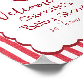 Modern Red Chalk Stripes Triple Hearts Baby Shower ポスター (角)