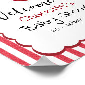 Modern Red Chalk Stripes Triple Hearts Baby Shower ポスター (角)