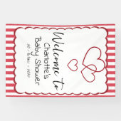 Modern Red Chalk Stripes Triple Hearts Baby Shower 横断幕 (横)