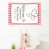 Modern Red Chalk Stripes Triple Hearts Baby Shower 横断幕 (インサイチュ)