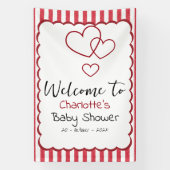 Modern Red Chalk Stripes Triple Hearts Baby Shower 横断幕 (縦)