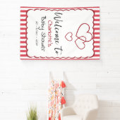 Modern Red Chalk Stripes Triple Hearts Baby Shower 横断幕 (インサイチュ)