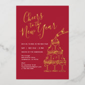 Modern Red Cheers to the New Year Party 箔招待状 (正面)