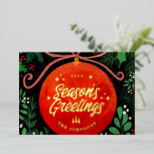 Modern Red Christmas Ball Ornament Botanical 箔シーズンカード (立ち正面)