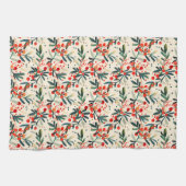 Modern Red Christmas Holly Berries キッチンタオル (横)