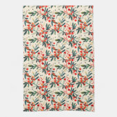 Modern Red Christmas Holly Berries キッチンタオル (縦)