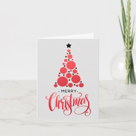 Modern Red Christmas Tree Holiday シーズンカード (正面)