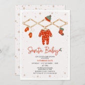 Modern Red Clothesline Santa Baby Baby Shower 招待状 (正面/裏面)