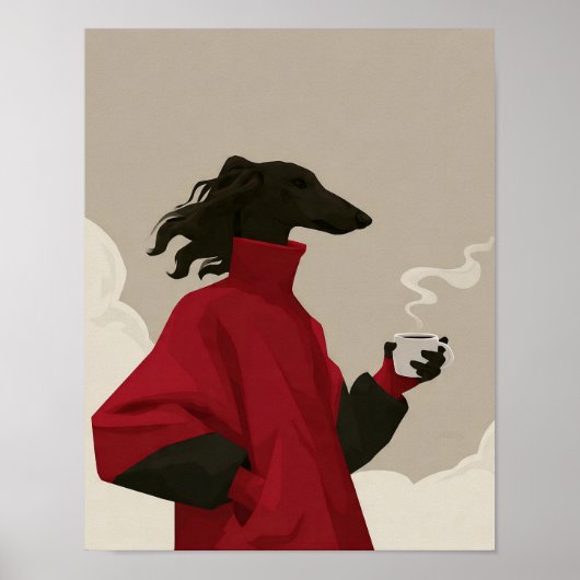 Modern Red Coat Dog Art ポスター (正面)
