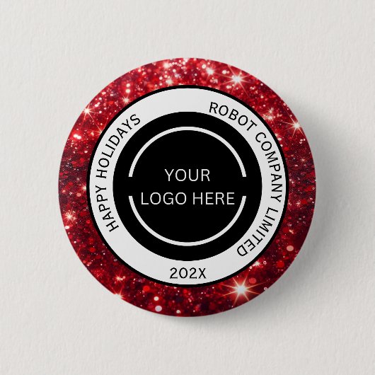 Modern Red Company Logo and Name Christmas  缶バッジ (正面)