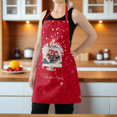 Modern Red Curved Graffiti Merry Christmas Photos  エプロン