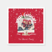 Modern Red Curved Graffiti Merry Christmas Photos  スタンダードカクテルナプキン (正面)